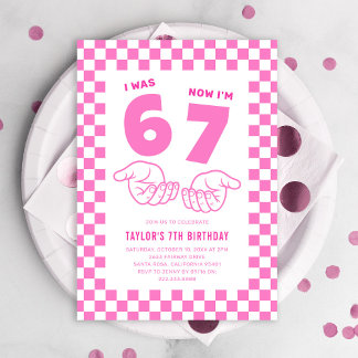 67 Meme Trend Pink Kinder 7. Geburtstagsfeier Einladung