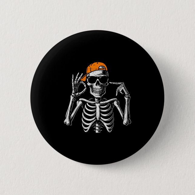67 Meme Trendiger Skelett Halloween Lustig Sechs S Button (Vorderseite)