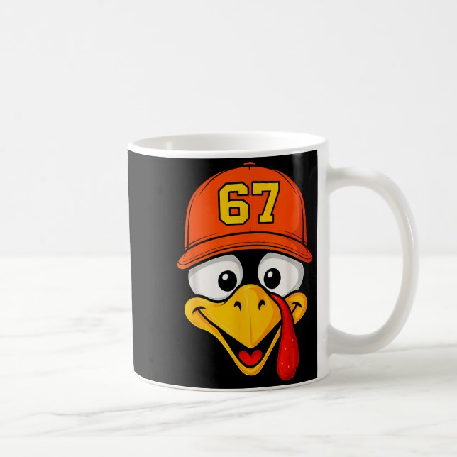 67 Meme Truthahn Gesicht Sechs Sieben Erntedankfes Kaffeetasse (Rechts)