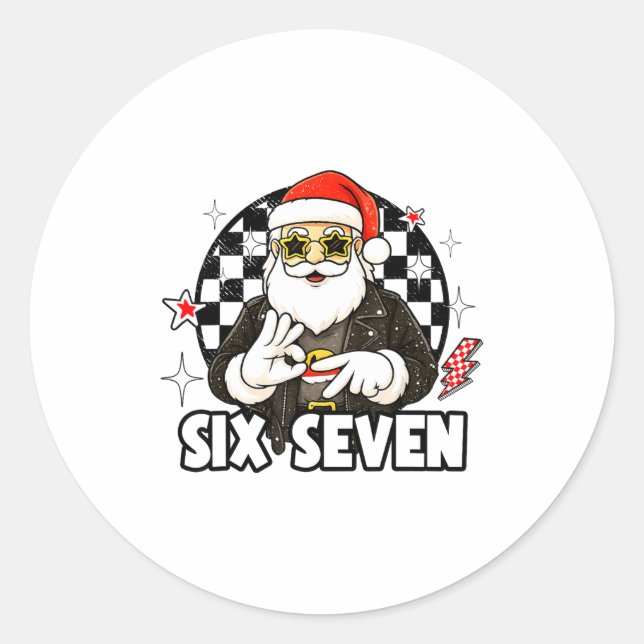67 Meme Xmas Six Seven Santa 6 7 Christmas Men Wom Runder Aufkleber (Vorderseite)
