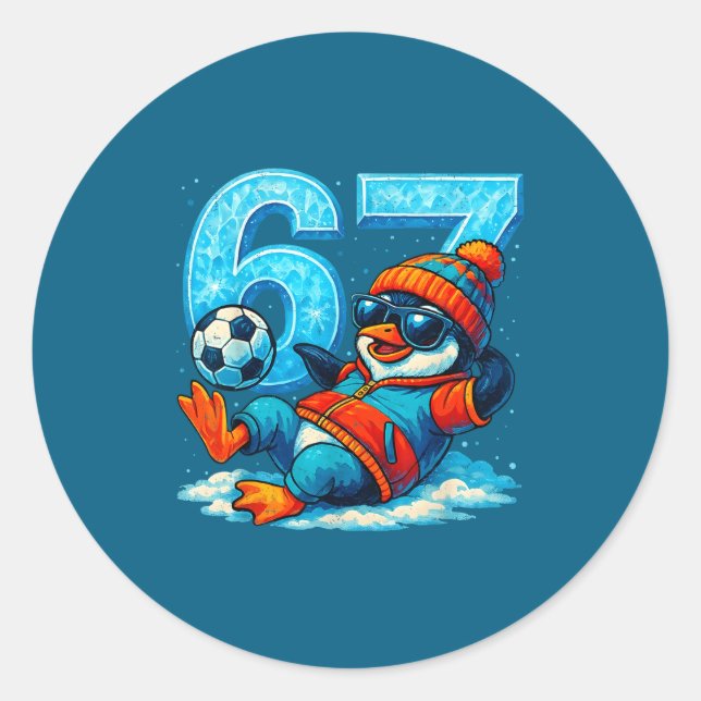 67 Penguin Soccer Funny Winter Meme Gift  Runder Aufkleber (Vorderseite)