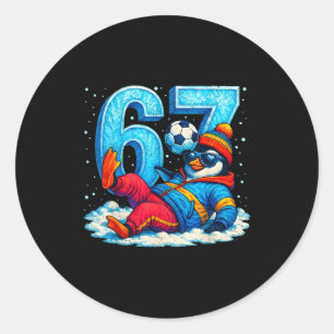 67 Pinguin Fußball Lustiges Winter Meme Geschenk Runder Aufkleber