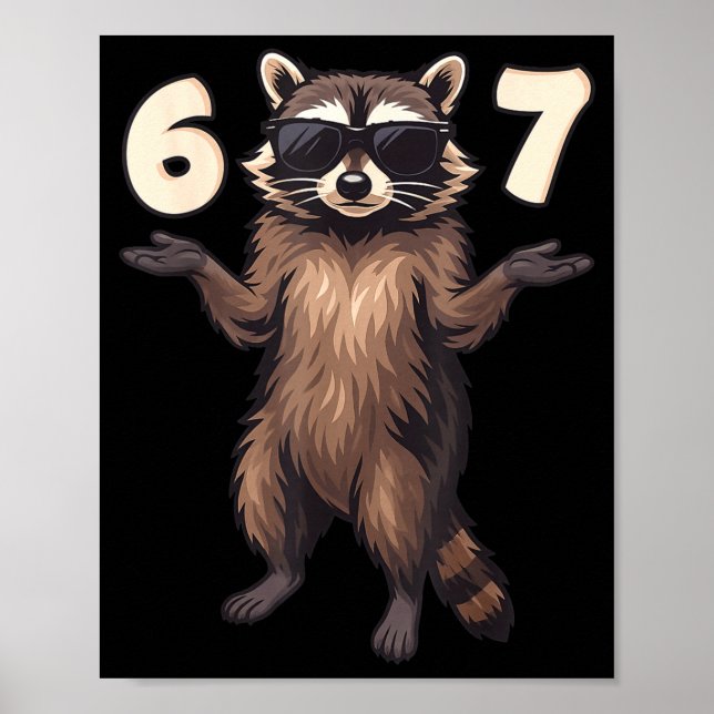 67 Raccoon 6-7 Hands Se Funny Gen Alpha Kids Teens Poster (Vorne)