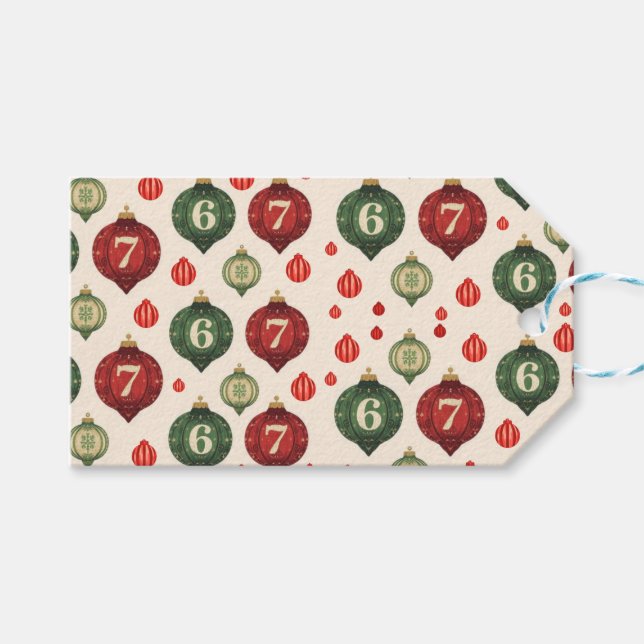 67 Retro Christmas Ornament Wrapping Paper  Geschenkanhänger (Vorderseite (Horizontal))