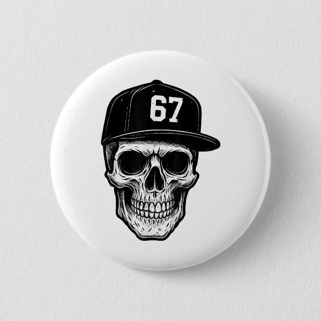 67 Schädel Halloween Brainrot Meme Six Seven Kids  Button (Vorderseite)