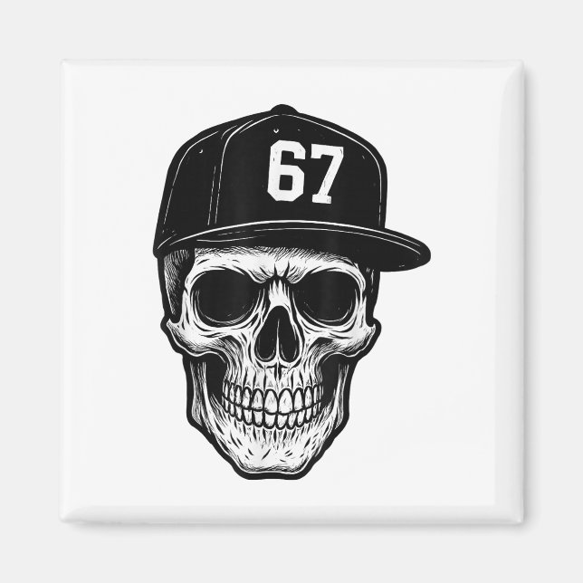 67 Schädel Halloween Brainrot Meme Six Seven Kinde Magnet (Vorne)