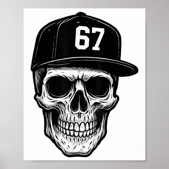 67 Schädel Halloween Brainrot Meme Six Seven Kinde Poster (Vorne)