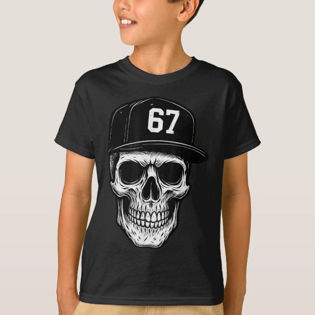 67 Schädel Halloween Brainrot Meme Six Seven Kinde T-Shirt (Vorderseite)