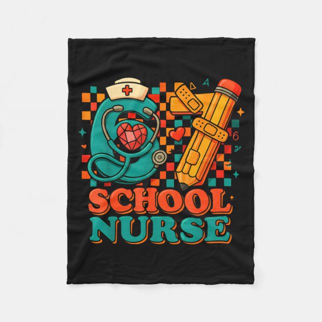 67 School Nurse Days Pencil Heart Funny Medical  Fleecedecke (Vorderseite)