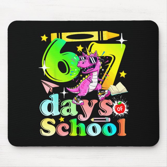 67 Schultage Lustig 6-7 Kinder Mädchen Einhorn Din Mousepad (Vorne)