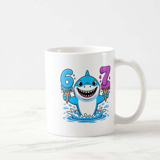 67 Shark Six Seven Ice Cream Drip Funny Gen Alpha  Kaffeetasse (Rechts)