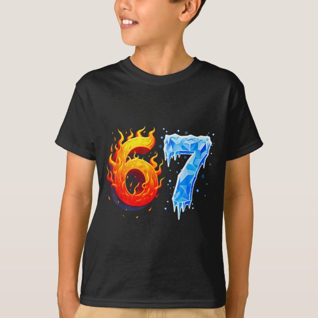 67 Six Seven 6-7 Flaming Ice Funny Teen Kids Brain T-Shirt (Vorderseite)