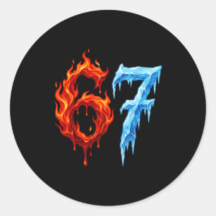 67 Six Seven 6-7 Flammendes Eis Lustiges Teenager- Runder Aufkleber