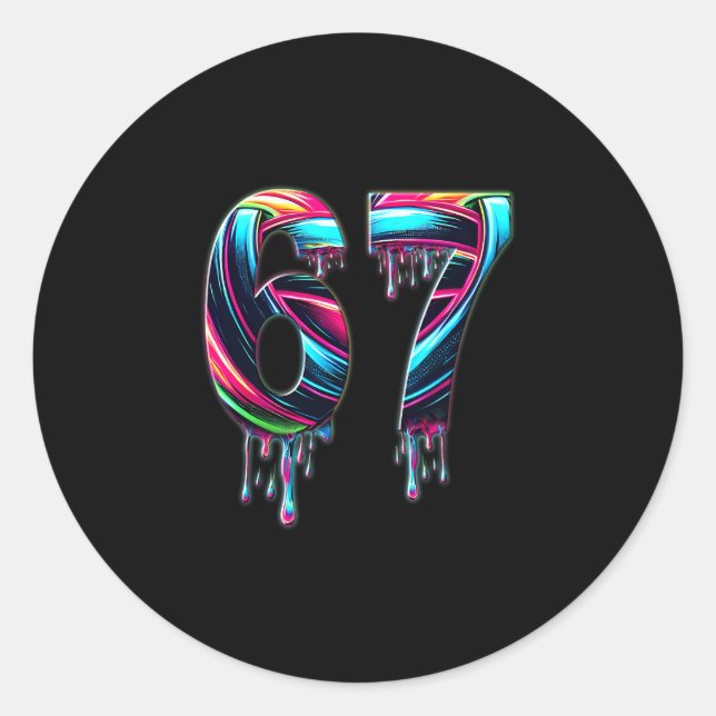 67 Six Seven 6 7 Meme Design Lustig 6 7  Runder Aufkleber (Vorderseite)