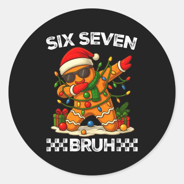 67 Six Seven Bruh Funny Christmas Dabbing Gingerbr Runder Aufkleber (Vorderseite)