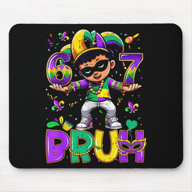 67 Six Seven Bruh Mardi Gras Narrrenhut Perlen Fle Mousepad (Vorne)