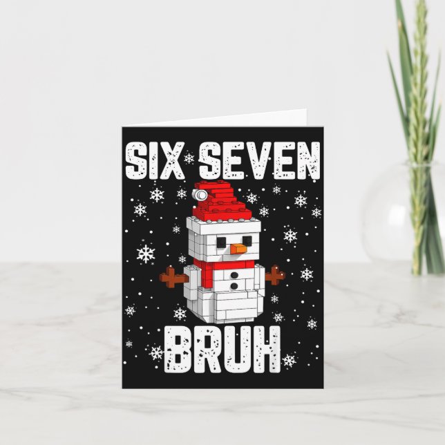 67 Six Seven Bruh Schneemann Bausteine Christma Karte (Vorderseite)