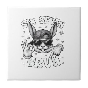 67 Six Seven Bruh Süßes Bunny-Gesicht mit Sonnenbr Fliese
