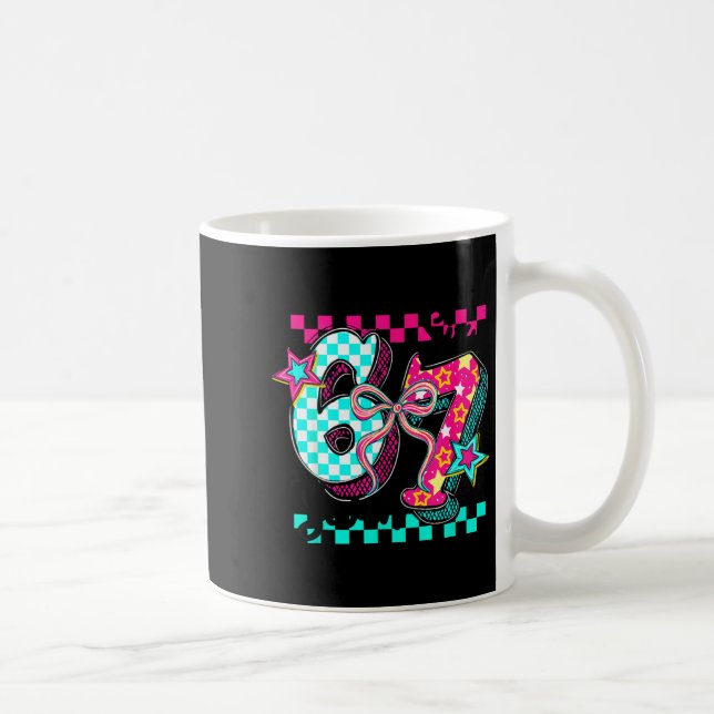 67 Six Seven Coquette Bow Funny Meme Number Slang  Kaffeetasse (Rechts)