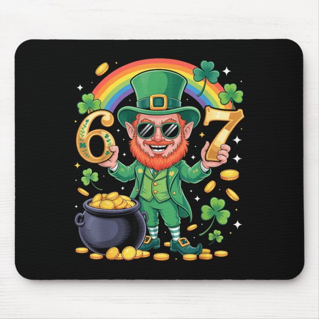 67 Six Seven Funny 6 7 Meme St Patricks Day Leprec Mousepad (Vorne)