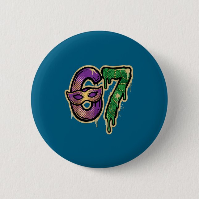 67 Six Seven Mardi Gras Graffiti Gen Alpha Brain R Button (Vorderseite)