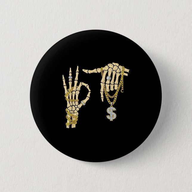67 Six Seven Meme Novelty Skelett Hand Bling Chai Button (Vorderseite)