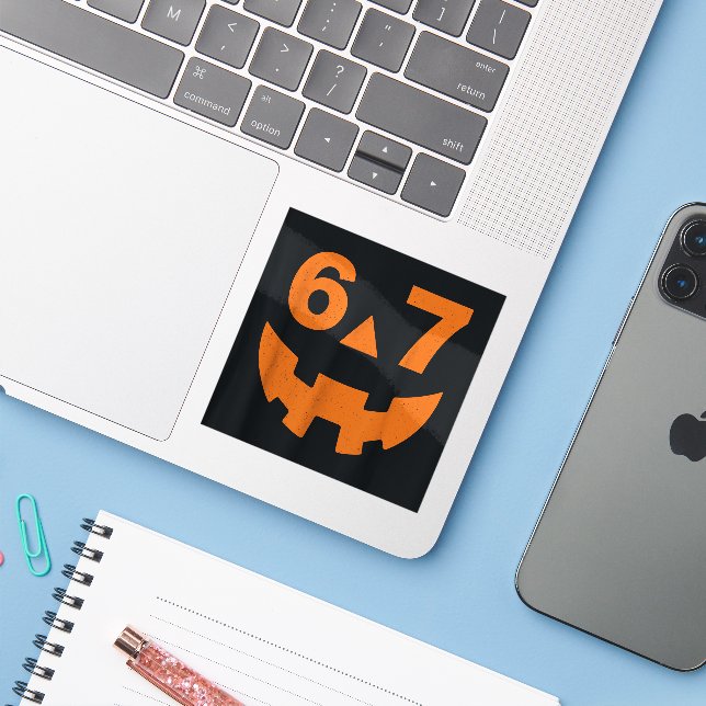 67 Six Seven Number Face Halloween Sticker (Laptop mit iPhone)