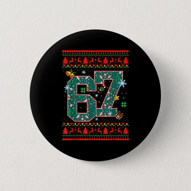 67 Six Seven Weihnachten Lustiges Meme-Hand-67-Paa Button (Vorderseite)