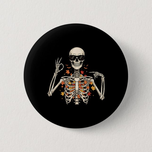 67 Skeleton Meme Funny Six Seven Gen Alpha Hallowe Button (Vorderseite)