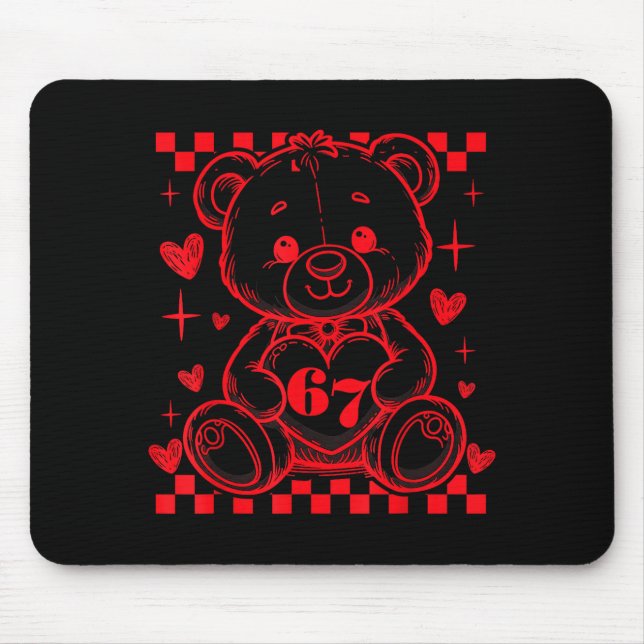 67 Süßer Herz-Teddybär Valentinstag Sechs Sieben Mousepad (Vorne)