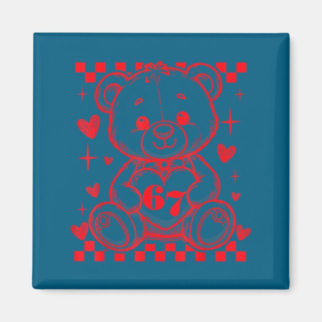 67 Süßer Herz-Teddybär Valentinstag Six Seven Magnet (Vorne)