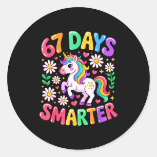 67 Tage smarter Einhorn Regenbogen 67. Schultag Runder Aufkleber