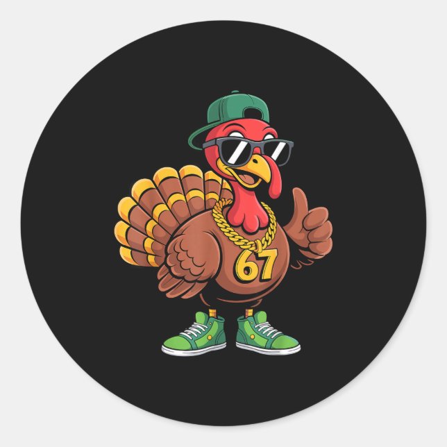 67 Thanksgiving Funny Turkey Wearing Cap Sungles S Runder Aufkleber (Vorderseite)