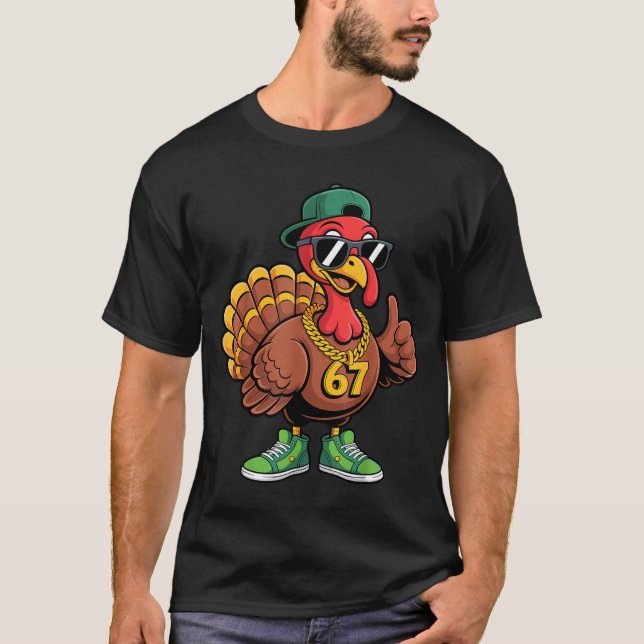 67 Thanksgiving Funny Turkey Wearing Cap Sungles S T-Shirt (Vorderseite)
