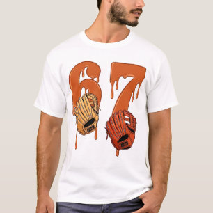 67 Tropfende Eiscreme Nummer Baseballhandschuh Mem T-Shirt