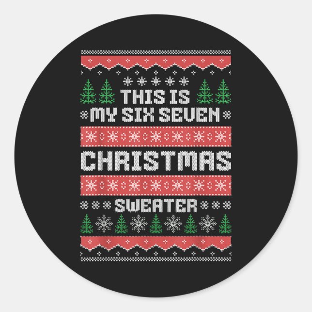 67 Ugly Christmas Sweater Six Seven Meme Xmas Whit Runder Aufkleber (Vorderseite)