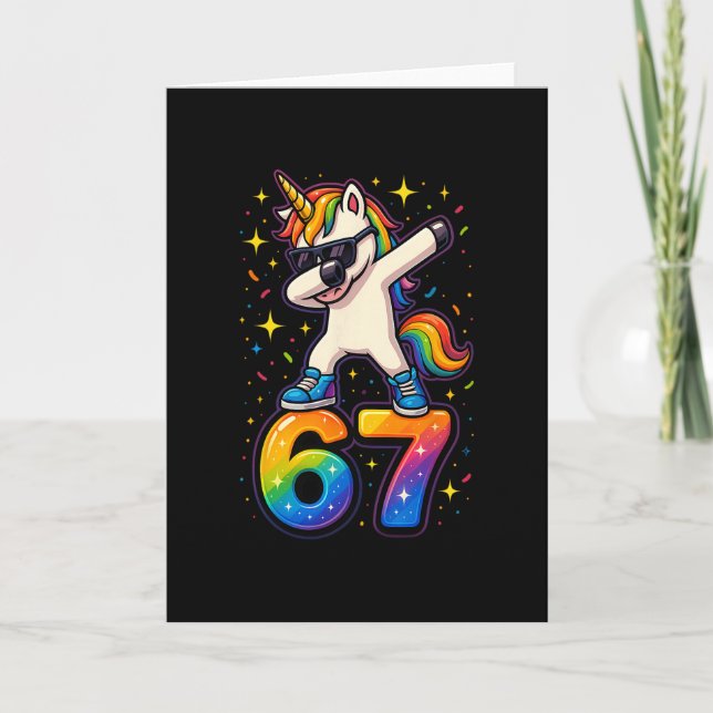 67 Unicorn Dabbing Six Seven Meme Funny Karte (Vorderseite)