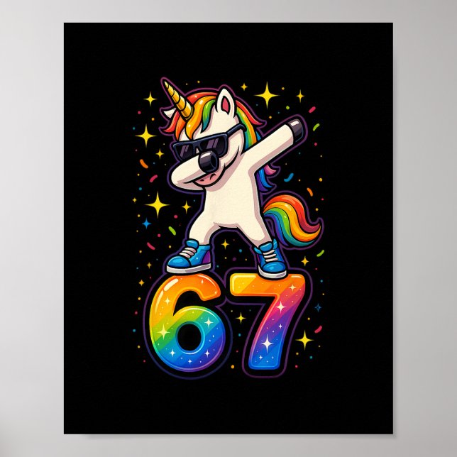 67 Unicorn Dabbing Six Seven Meme Funny Poster (Vorne)