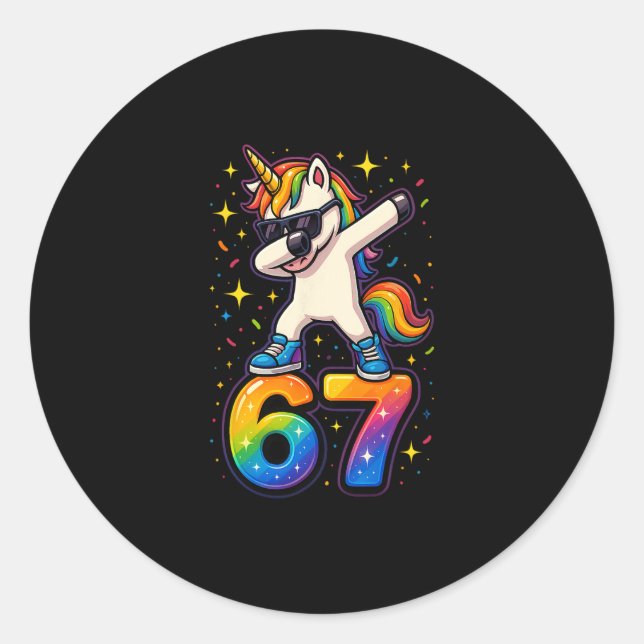 67 Unicorn Dabbing Six Seven Meme Funny Runder Aufkleber (Vorderseite)