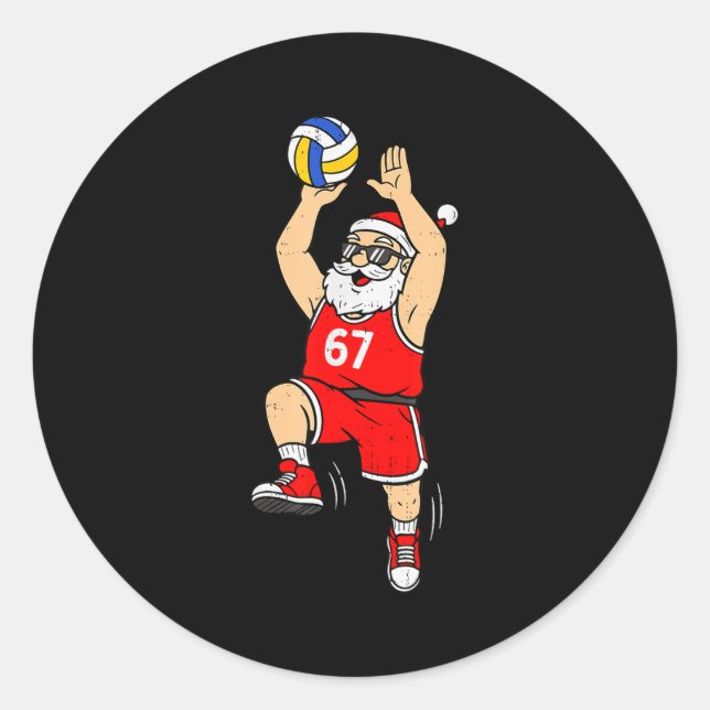 67 Volleyball Santa Six Seven Meme Christmas Srt M Runder Aufkleber (Vorderseite)