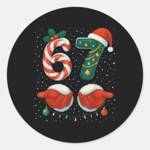 67 Weihnachten 6 7 Meme Pyjama Feiertag Gen Alpha  Runder Aufkleber