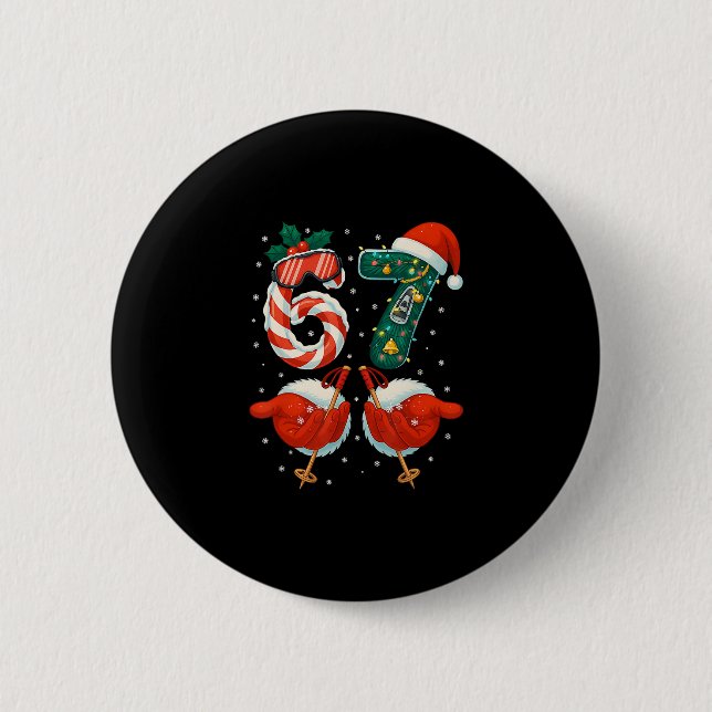 67 Weihnachten 6 7 Meme Ski Weihnachten Winter Pyj Button (Vorderseite)