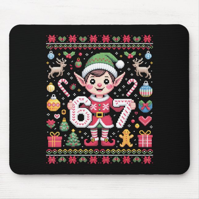67 Weihnachtself hässlicher Pullover süß 6 7 Meme  Mousepad (Vorne)