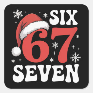 67 Weihnachtsmannhut Weihnachten Six Seven Lustige Quadratischer Aufkleber