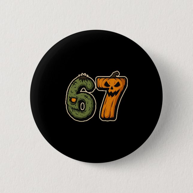 67 Zombie-Kürbis Six Seven Halloween-Meme  Button (Vorderseite)