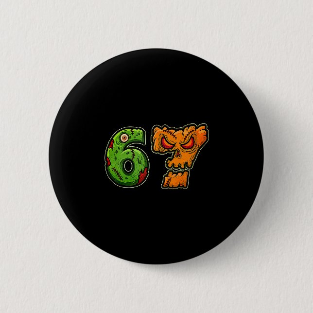67 Zombie-Kürbis Six Seven Halloween Meme Kostüm Button (Vorderseite)