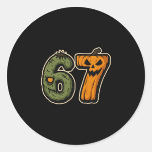 67 Zombie-Kürbis Six Seven Halloween Meme Runder Aufkleber