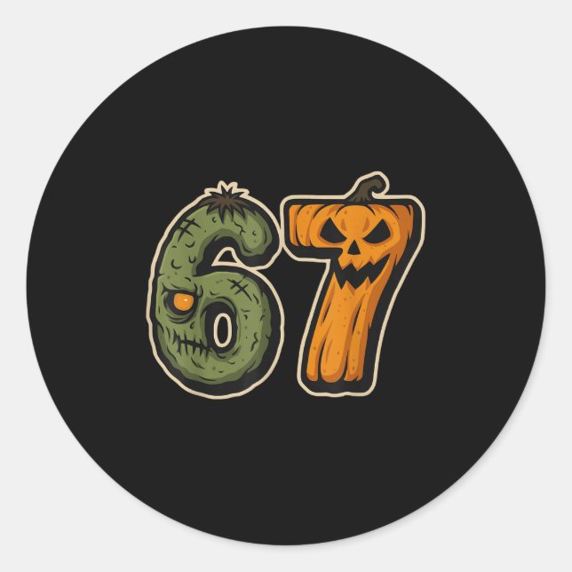 67 Zombie Pumpkin Six Sieben Halloween Meme Runder Aufkleber (Vorderseite)