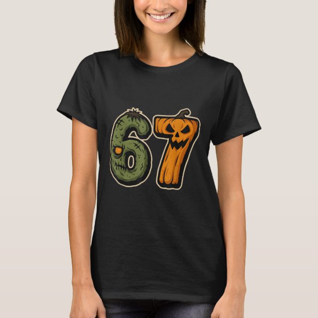 67 Zombie Pumpkin Six Sieben Halloween Meme T-Shirt (Vorderseite)