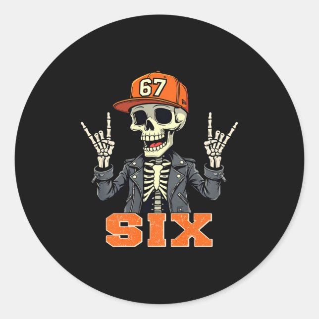 67endy Skelett – 67 Six Seven Halloween 6 Langarms Runder Aufkleber (Vorderseite)